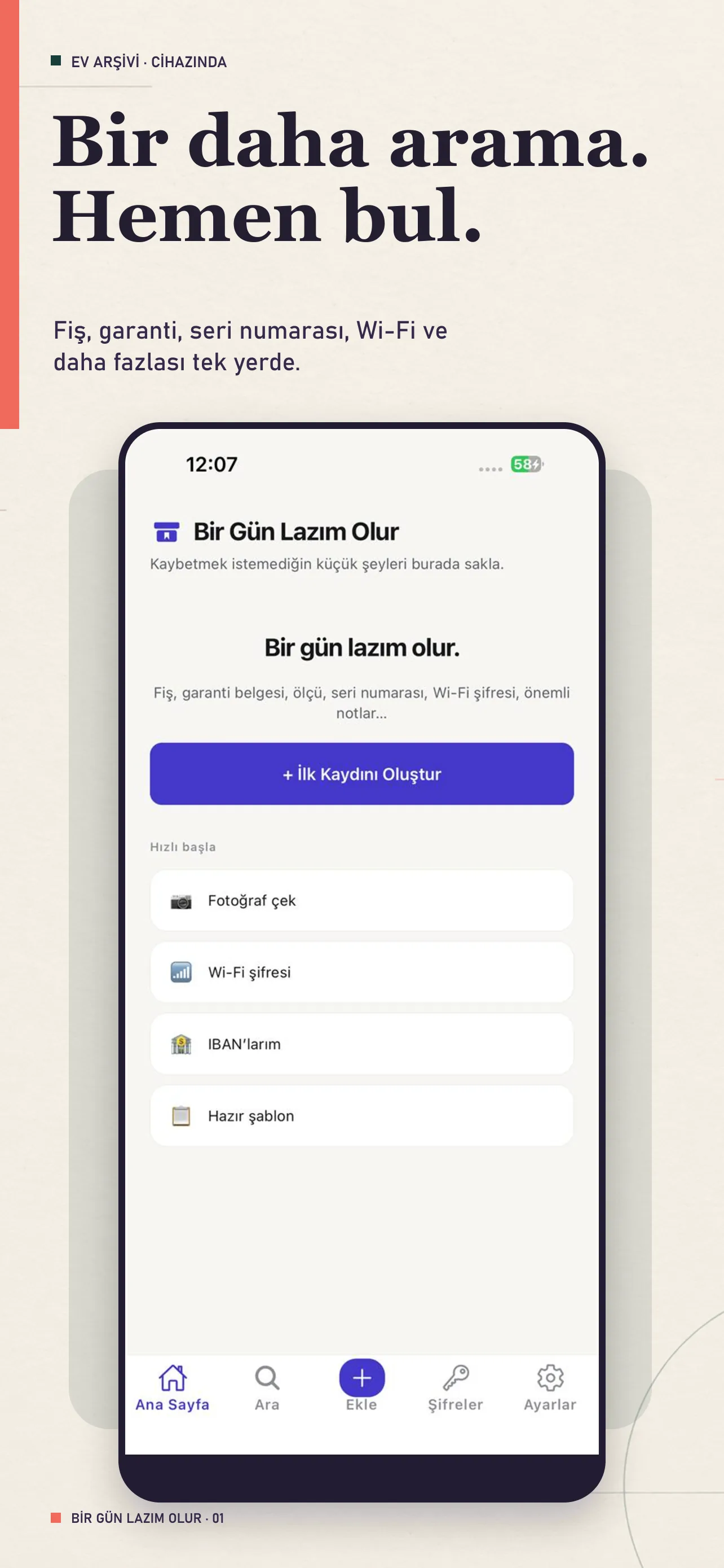 Bir Gün Lazım Olur mobil uygulama ana ekranı