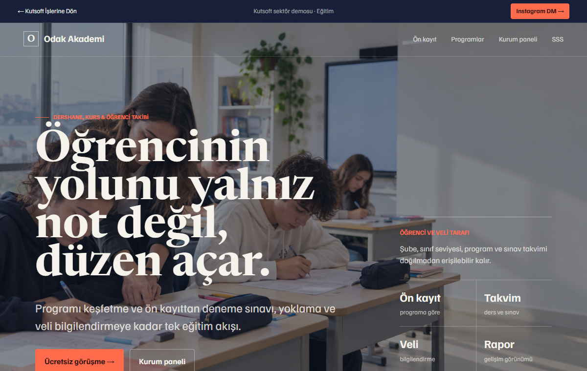 Kutsoft dershane kurs ve öğrenci takip sistemi demosu