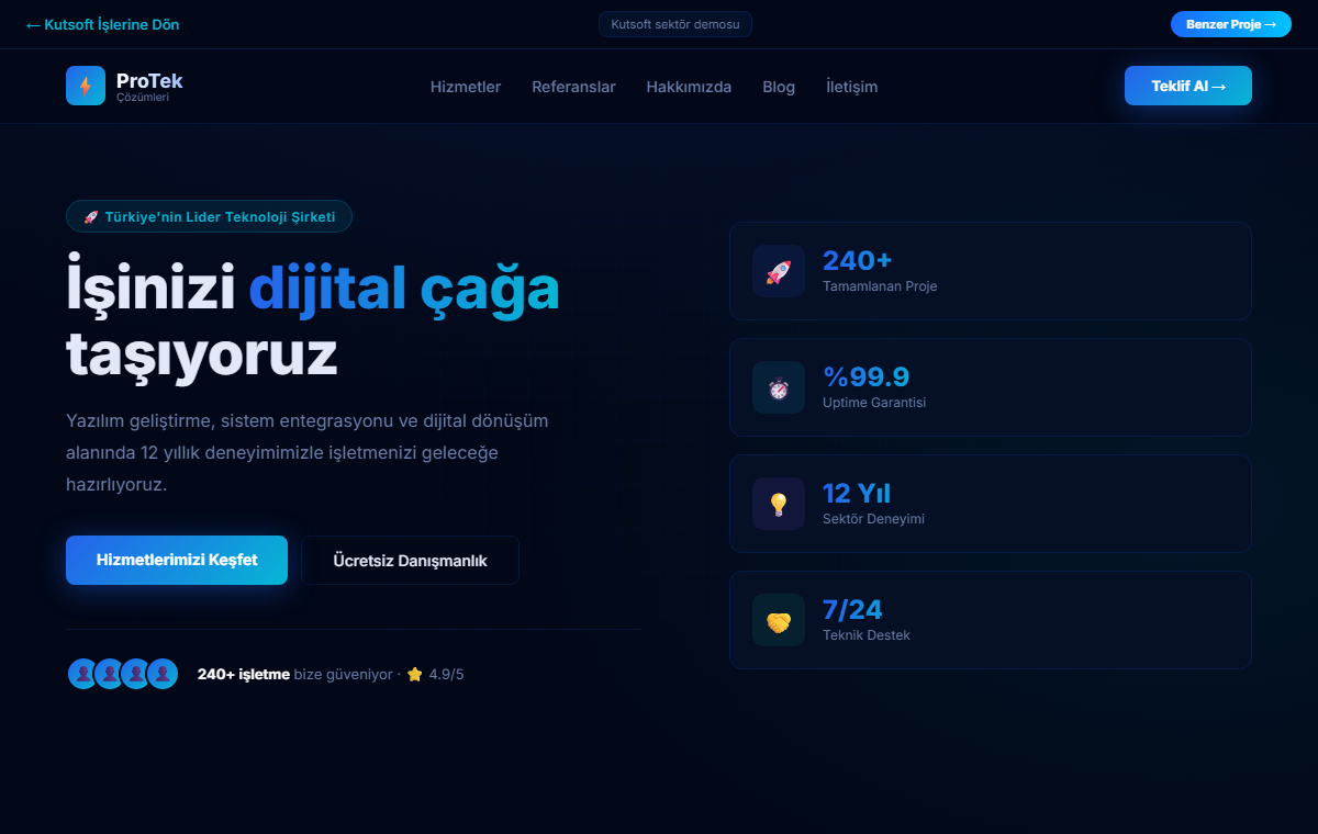Kutsoft kurumsal tanıtım web sitesi demosu