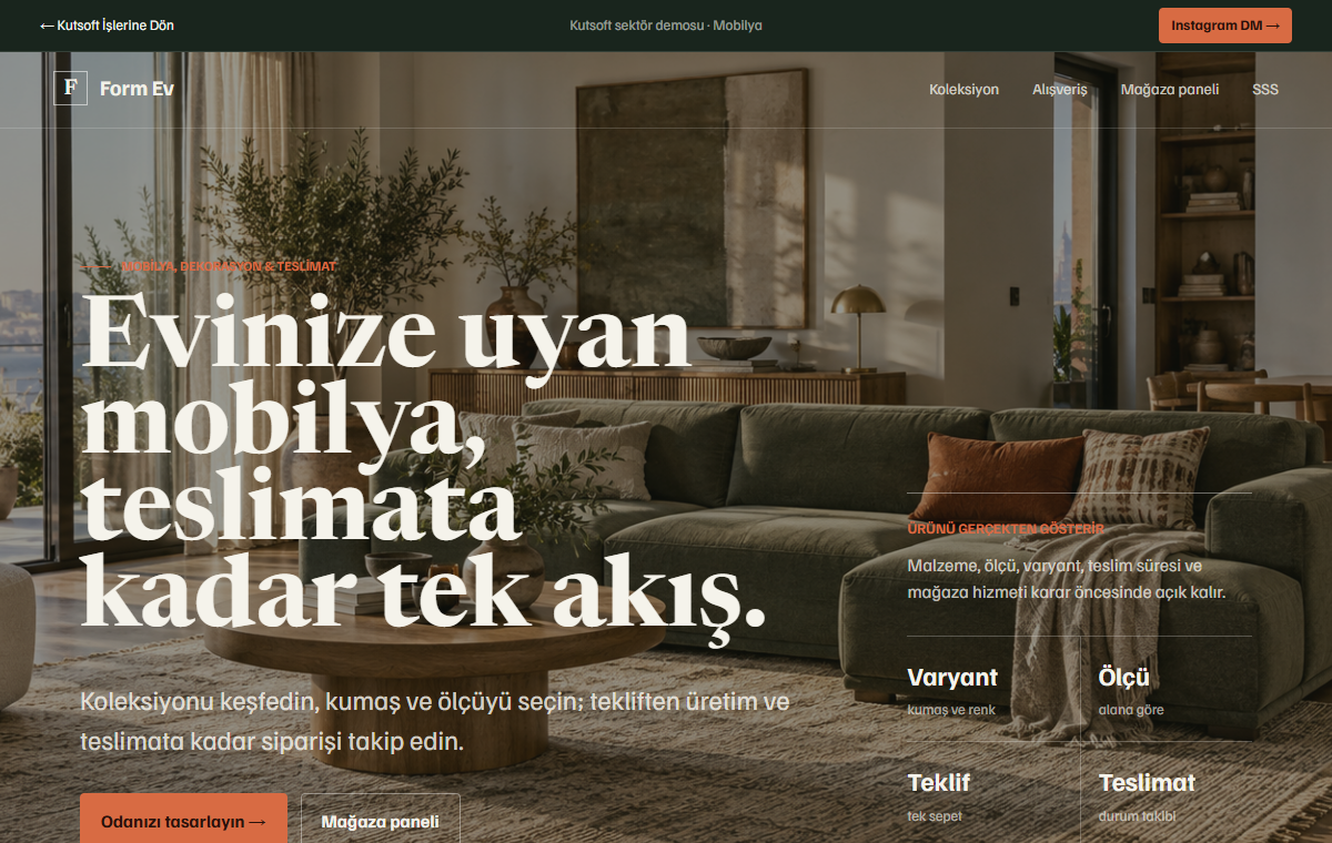 Kutsoft mobilya e-ticaret ve teslimat yönetimi demosu