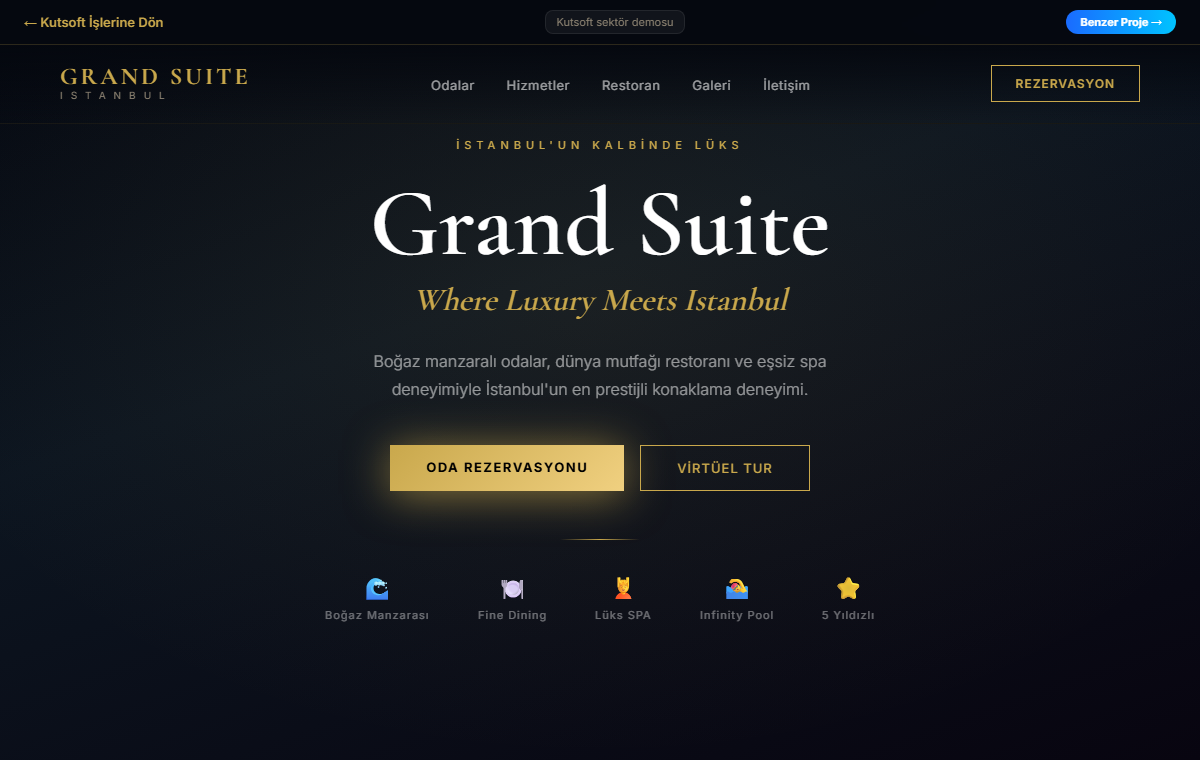 Kutsoft otel ve konaklama web sitesi demosu