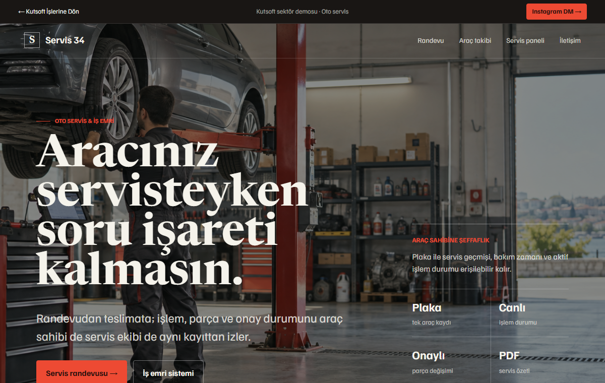 Kutsoft oto servis randevu ve iş emri takip sistemi demosu
