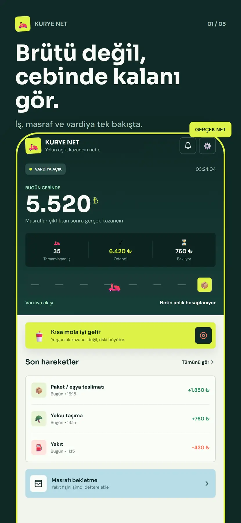 Kurye Net mobil operasyon ekranı