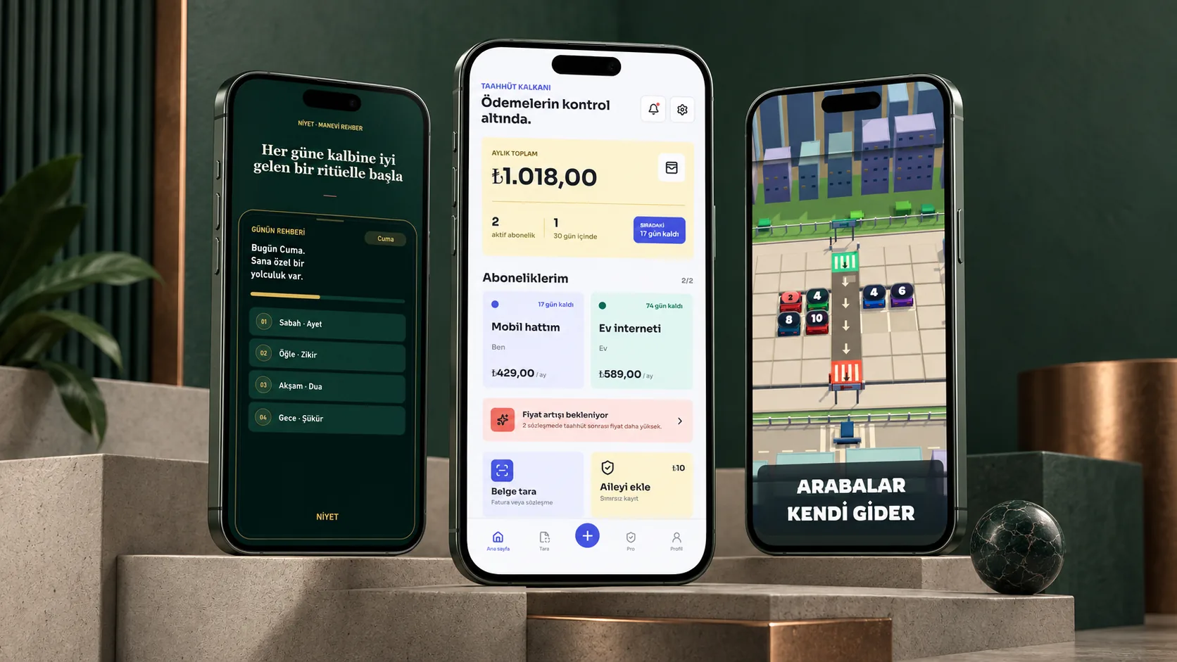 NİYET, Taahhüt Kalkanı ve Shift Change ekranlarını gösteren Kutsoft ürün vitrini