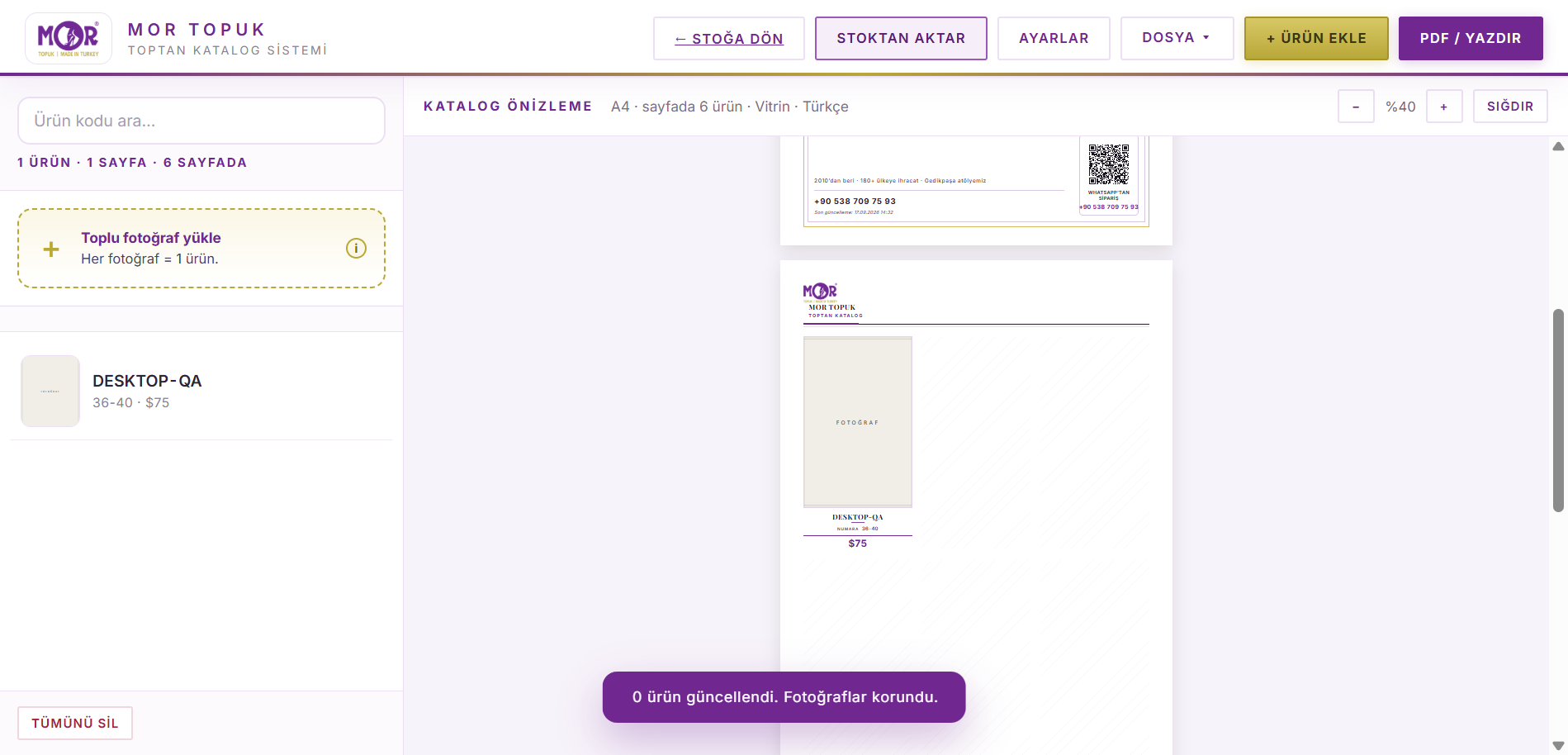 Mortopuk dijital katalog ekranı