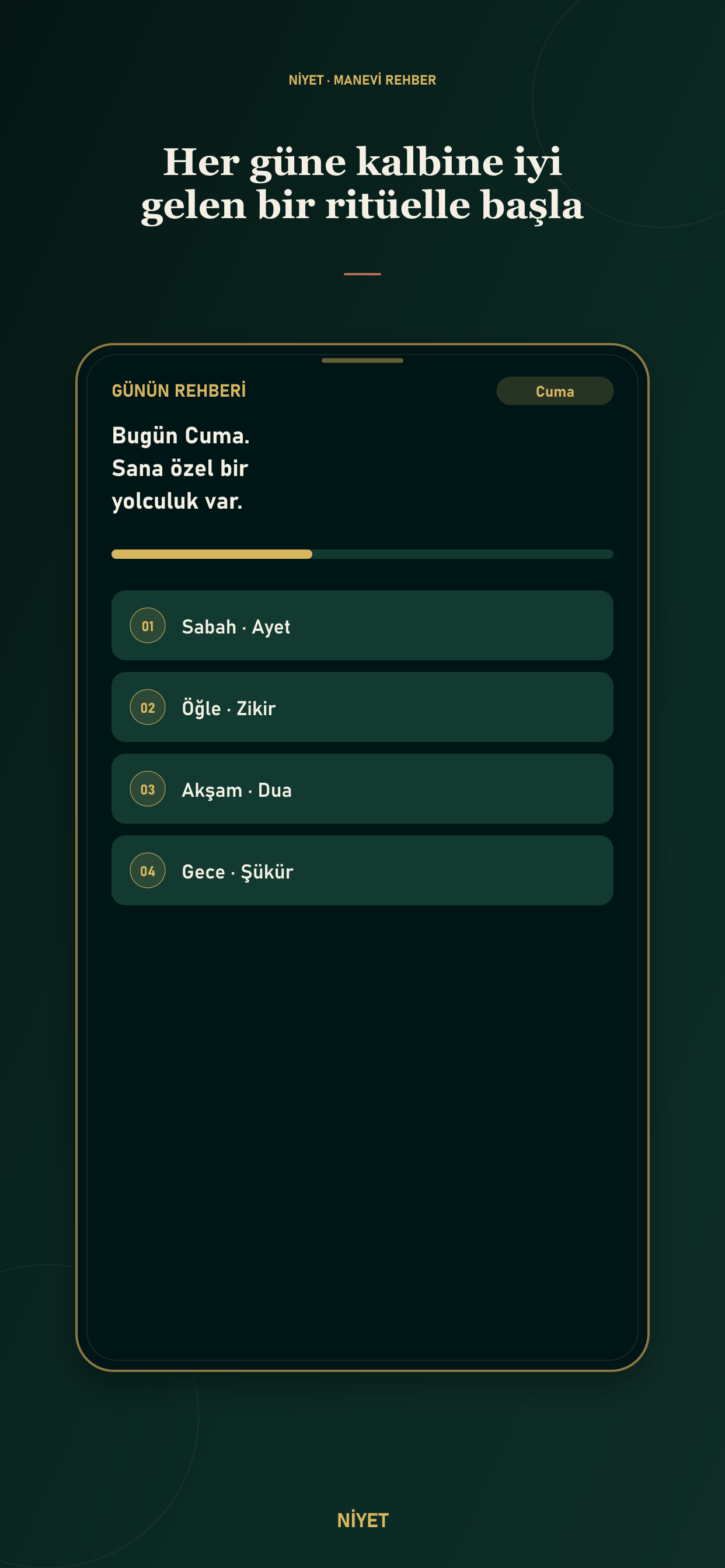 NİYET manevi rehber uygulaması günlük akışı